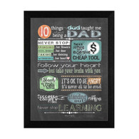 TLC360-276 BLK "Reminders from Dad" is a 12"x16" print framed in 276 Black of the art of American artist Tonya Crawford. This art has typography on a chalkboard style background about things a good father might teach. The print has an archival, protective, textured finish so no glass is needed, and is ready to hang. Made with pride in the USA by skilled American workers.