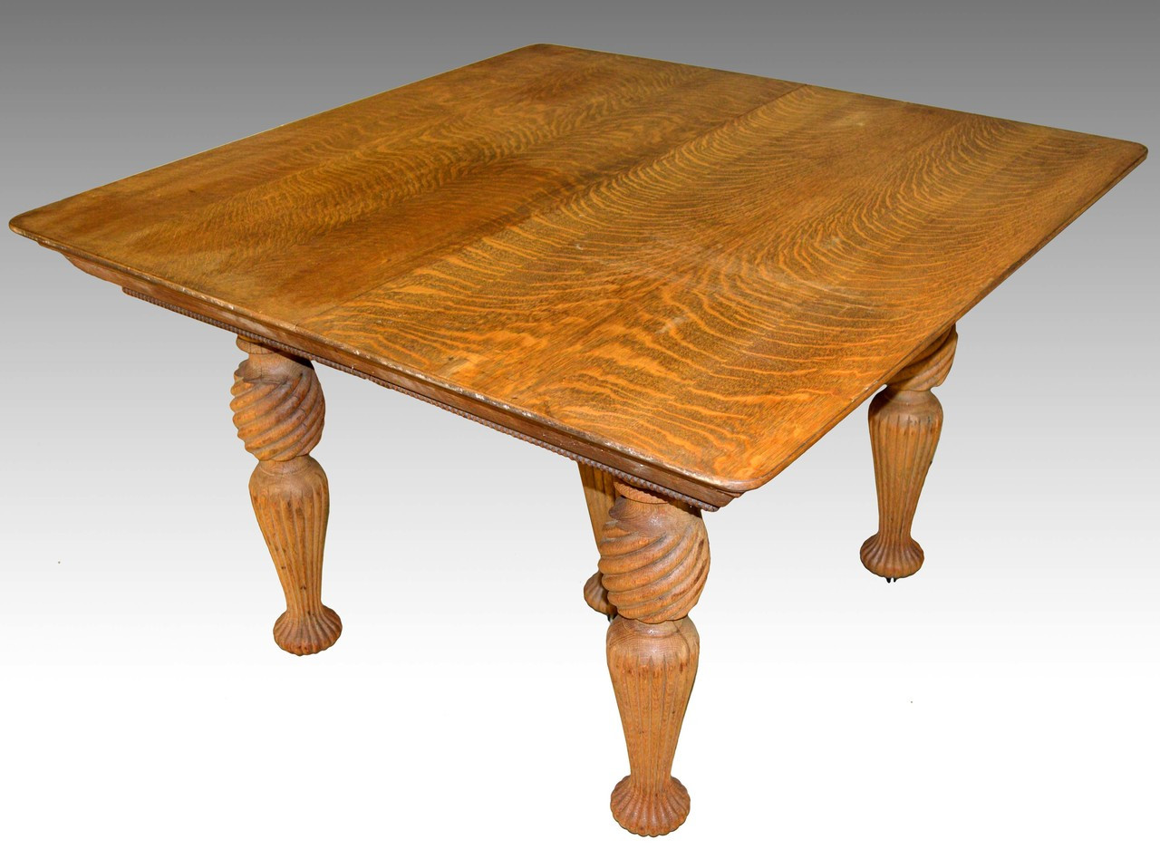 17128 Tiger Sawn Oak Dining Table Fluted Legs Maine Antique