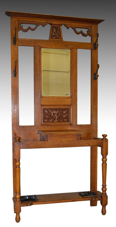 Sold Oak Art Nouveau Bevel Glass Hall Tree Maine Antique Furniture