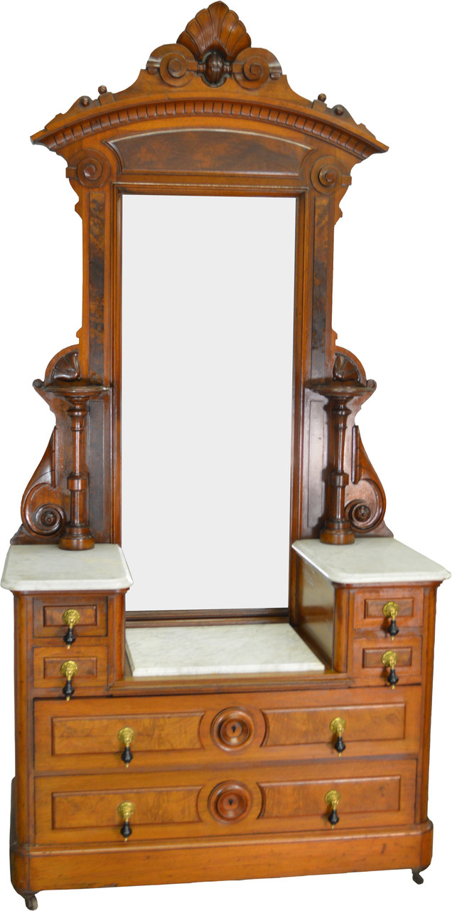 17321 Victorian Burl Walnut Marble Top Dressing Chest Maine