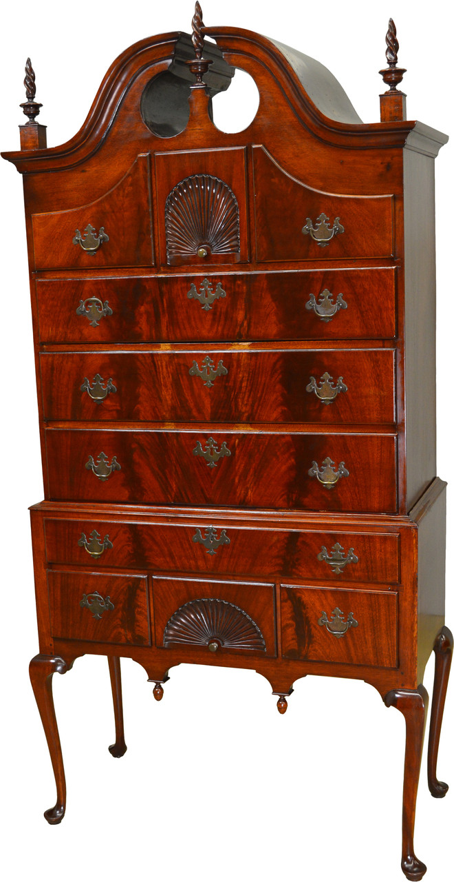 Sold Period Flame Mahogany Chippendale High Boy Chest Maine