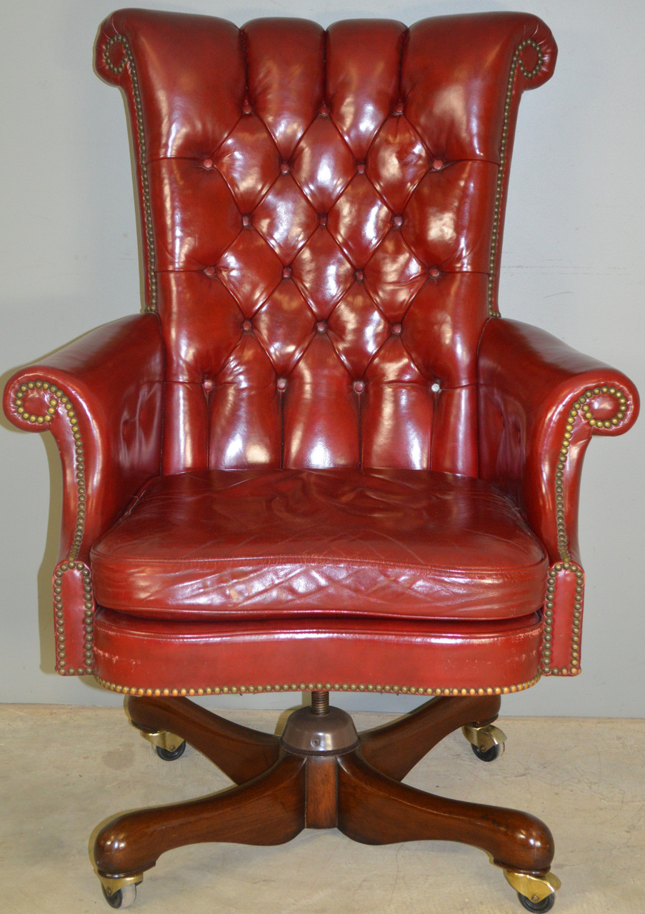 Sold Red Leather Executive Swivel Office Chair By Kittinger Maine Antique Furniture