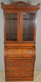 Sold Antique Victorian Burl Walnut Cylinder Secretary Bookcase