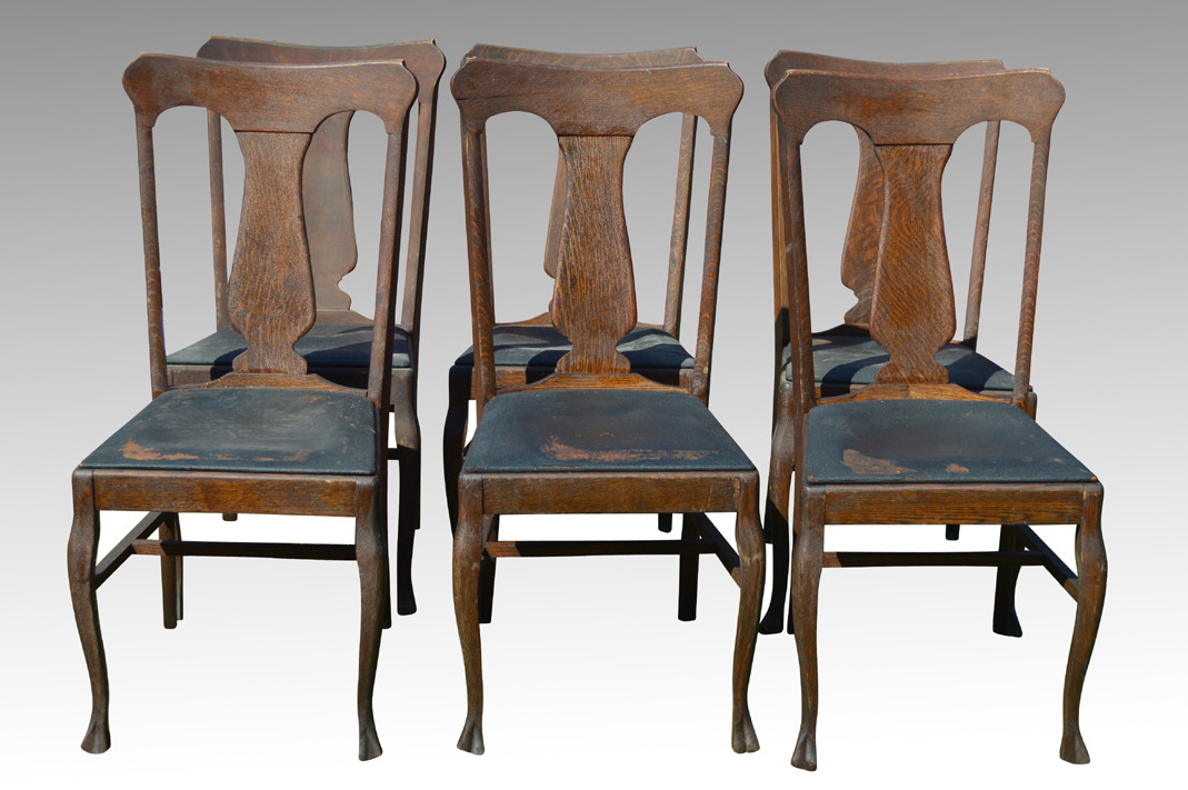 Sold Set Of 6 Tiger Sawn Oak Claw Foot Dining Chairs Maine