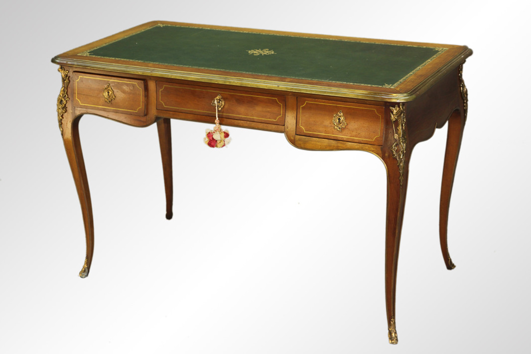 Sold Antique French Brass Trim Leather Top Writing Desk Maine