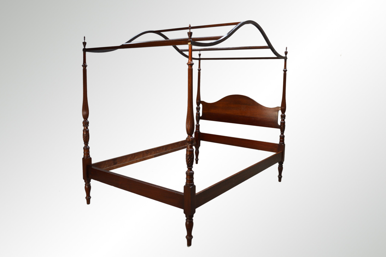 Sold Vintage Mahogany Rice Carved Full Size Canopy Bed Maine Antique Furniture