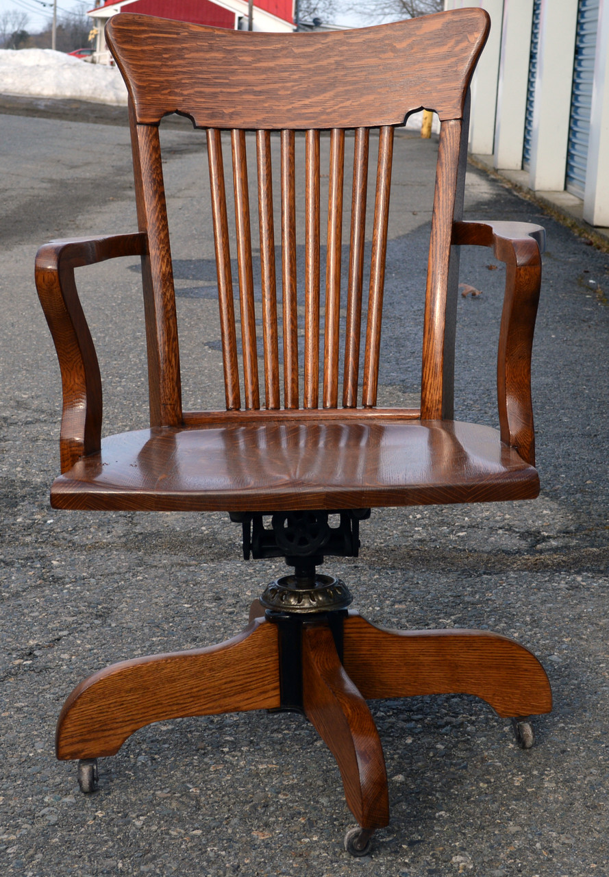 Sold Antique Victorian Tiger Oak Lawyers Swivel Office Chair Beautiful Maine Antique Furniture