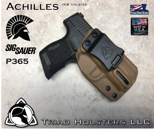 Achilles Holster for the Sig Sauer P365 in Coyote Tan, 1.5" Triad Enhanced Belt Clip, Right Hand