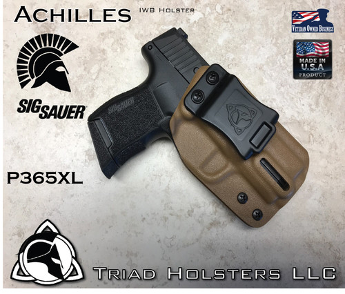 Achilles Holster for the Sig Sauer P365XL in Coyote Tan, 1.5" Triad Enhanced Belt Clip, Right Hand