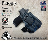 Perses holster for the Sig Sauer P365XL with a Red Dot Optic installed. Shown in Kryptek Neptune.  Right Hand, 1.5 Inch Belt Clip.  