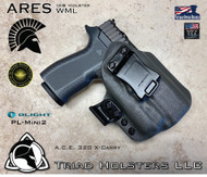 Ares WML Holster shown for the  weapon mounted light and RMR Optic, Right Hand Draw, in Lonewolf Gray, with Black Enhanced Triad Spartan 1.5" Clip, Zero Cant Angle