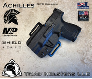 Achilles Holster for the Smith and Wesson Shield 1.0 and 2.0, in Tactical Black, Outside the Waistband, shown in the Left Hand Version