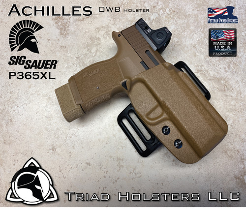 Achilles Outside the Waistband Holster for the Sig Sauer P365XL in Coyote Tan, Right Hand.