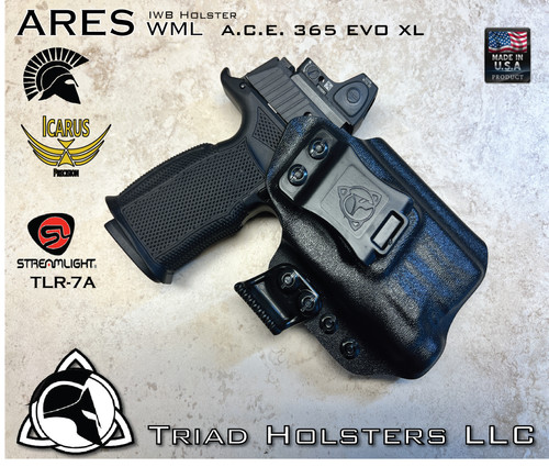 Concealment Holster for the Icarus Precision A.C.E. 365 "XL EVO" Grip Module equipped with Streamlight TLR-7A Weapon Mounted Light, 
