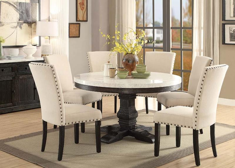 54" Nolan Round White Marble Top Dining Room Set ACME 72845