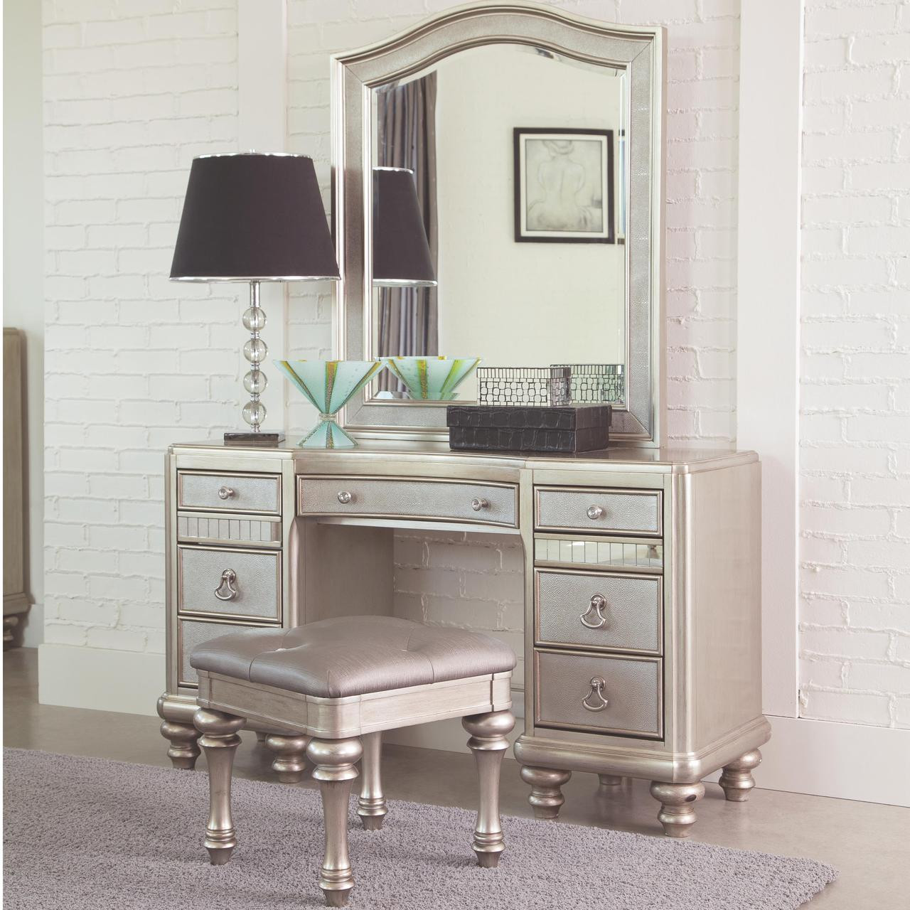 Lex Metallic Platinum Dressing Makeup Table With Drawers Mirror