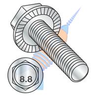 M8-1.25 x 16 Metric Din 6921 Class 8.8 Indent Hex Flanged Washer Serrated Screw Full Thd Zinc