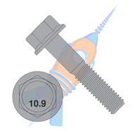 M10-1.5 x 25 DIN 6921 Class 10.9 Metric Flange Bolt Screw Non Serrated Black Phosphate