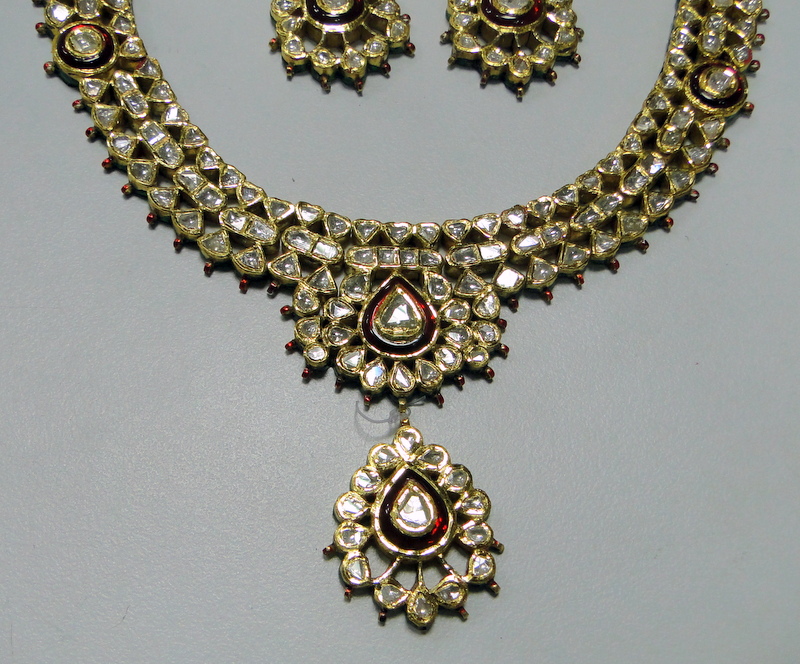 20 ct Gold polki Diamond necklace set kundan meena work Antique style ...