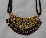 vintage antique 22 K gold Diamond Polki peacock necklace with ruby strands