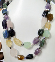 217 ct Multi gemstones tumbled beads necklace