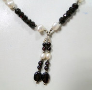 sterling silver pearl garnet gemstone strand necklace