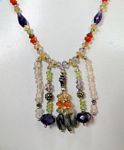 151 ct Faceted Multi gemstone  with silver beads and tassel  necklace