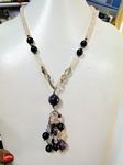 184 ct Faceted Multi gemstone  with silver beads and tassel  necklace