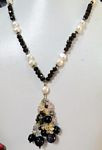 244 ct Faceted Garnet and pearls gemstone  with silver beads and tassel  necklace