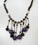 241 ct Faceted Garnet Amethyst pearls  with silver beads necklace