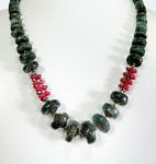 288 ct Malachite gemstones and silver beads necklace