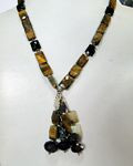 248 ct Faceted Tigers eye garnet Moonstone amethyst and silver beads strung necklace