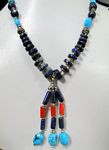 219 cts Lapis  Turquoise Coral with silver beads necklace. gemstones strand necklace