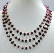 150 cts Garnet gemstones drop beads necklace Rhodolite 3 line