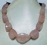 725 Cts Rose quartz gemstone tumbled beads necklace strand