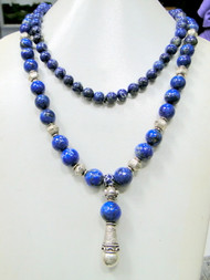 Designer lapis lazuli 925 silver beads strand necklace