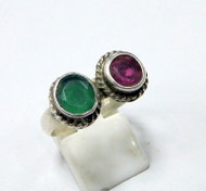 vintage antique tribal old pure silver ring green and red gems