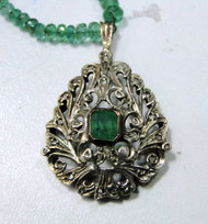 vintage antique Platinum emerald diamond pendant strand necklace
