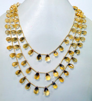 300 ct Natural yellow Citrine gemstone drops 3 strand necklace