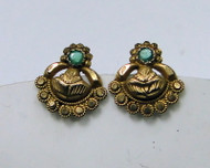 vintage antique 22 K solid gold Emerald ear studs earrings