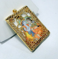vintage 21 ct solid gold Radha Krishna pendant hand painting