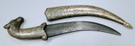 Dagger knife with Damascus steel blade & pure silver wire (bidaree work) 9502
