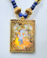 vintage 21 ct solid gold Radha Krishna pendant hand painting 9634