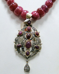 Victorian Gold silver Diamond Ruby pendant necklace