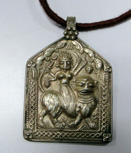 Ethnic tribal old silver Durga pendant Amulet necklace