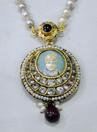 vintage antique Royal 22 K gold pearl painting pendant necklace Maharaja jewelry