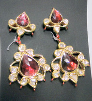 vintage 20 ct Gold Diamond kundan meena earrings jewelry 7736