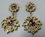 vintage 20 ct Gold Diamond kundan meena earrings jewelry 7741