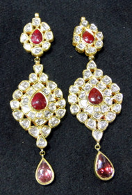 vintage 20 ct Gold Diamond kundan meena earrings jewelry 7732