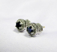 vintage 18 K white gold Blue sapphire Diamond studs earrings